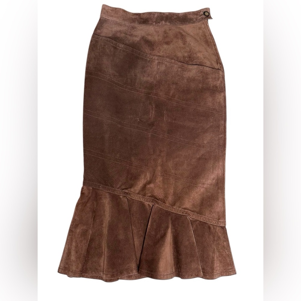 VTG ACCORDI Made in Italy Real Suede Leather Skirt – Size 42 Flared Hem